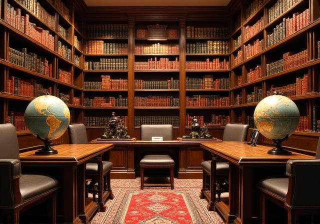 Biblioteca náutica con paredes de madera