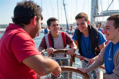 Estudiantes en cubierta de un velero escuela